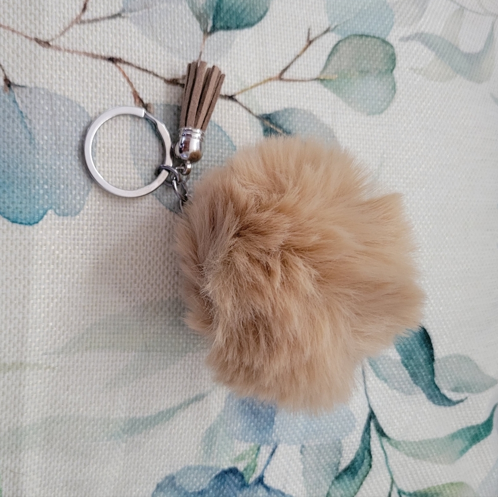 Beige poof keychain